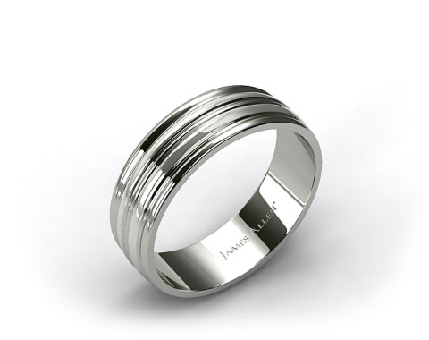 18k White Gold 8mm Grooved Comfort Fit Wedding Band